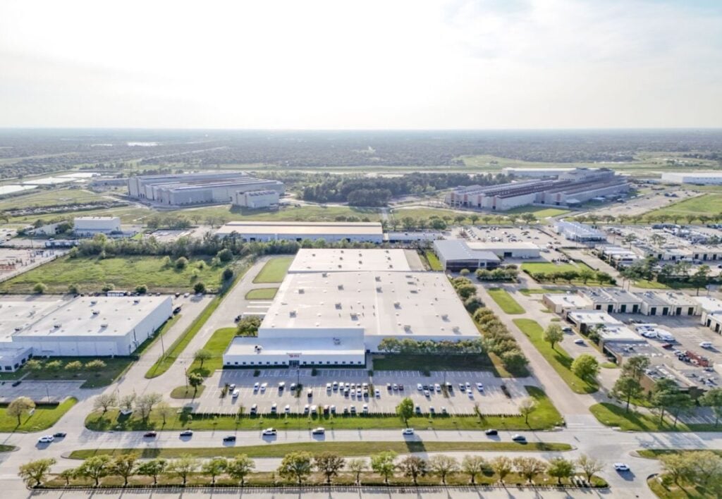 Aerial view of SEG Solar module assembly plant in Texas