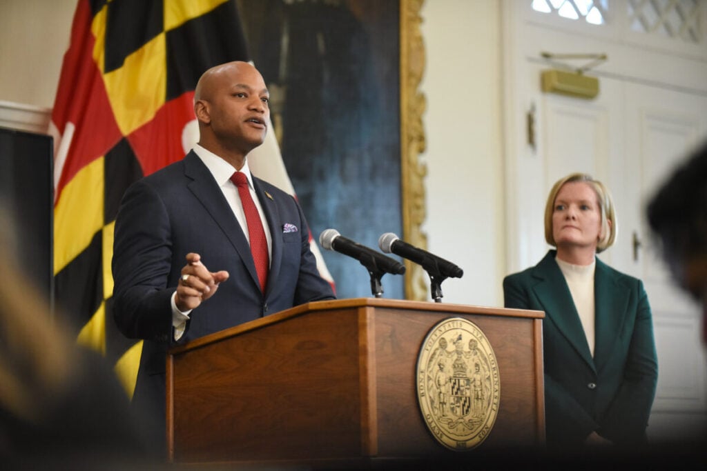 Maryland governor Wes Moore delivers a speech.