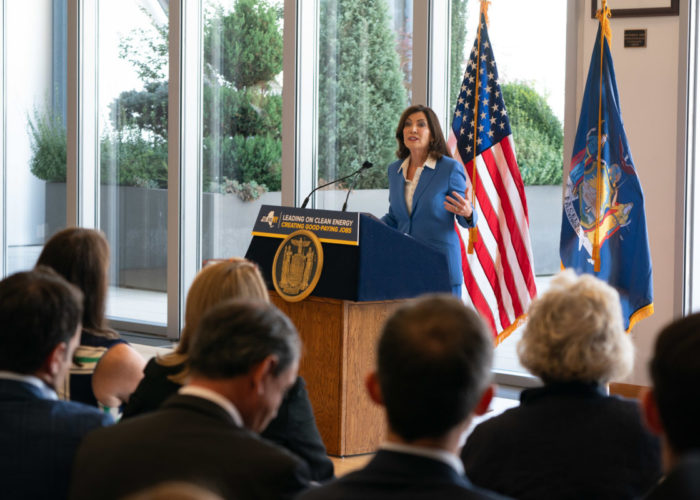 New York governor Kathy Hochul announces the project, which will see 79% of the state's energy needs met by renewables by 2030. Image: Governor Kathy Hochul via Flickr