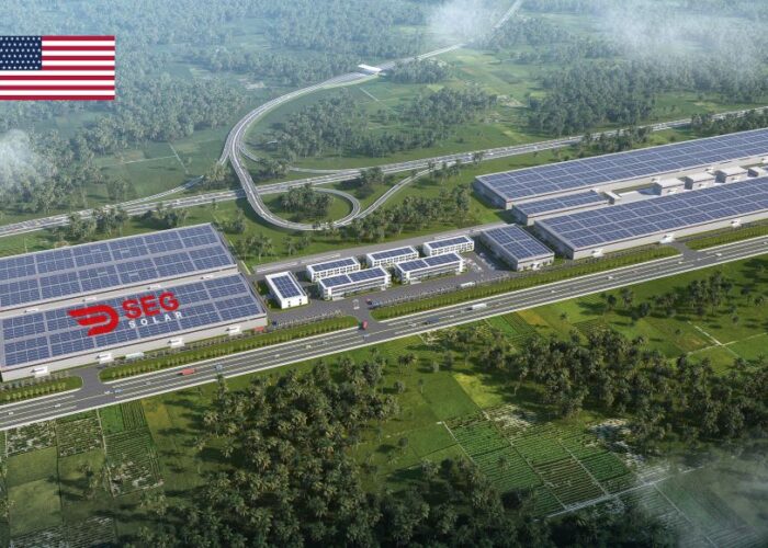 Aerial render of SEG Solar's vertically integrated solar PV manufacturing plant in Indonesia