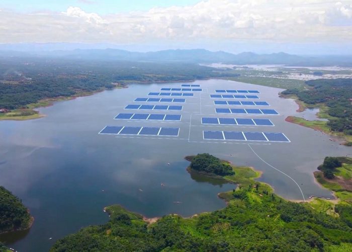 An artist’s impression of the Cirata floating solar project, currently under construction in Java. Image: Masdar.