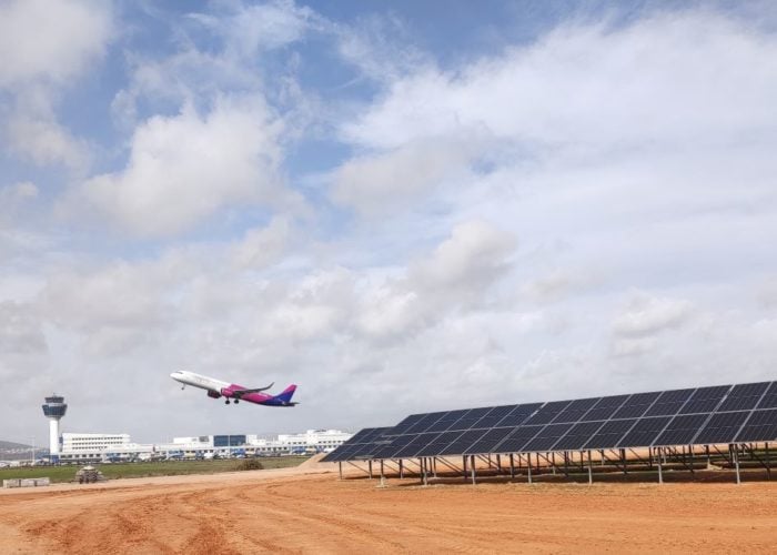 Solar power plant at Athen-Eleftherios Venizelos airport. Image: HELAPCO.