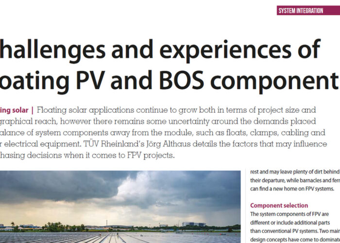 Challenges and experiences of floating PV and BOS components