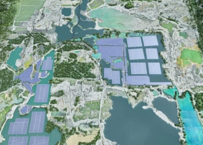 Aerial view of a floating solar PV project in Malaysia