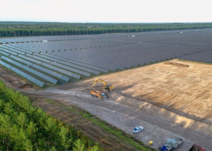 Close-up of construction work on a solar PV plant