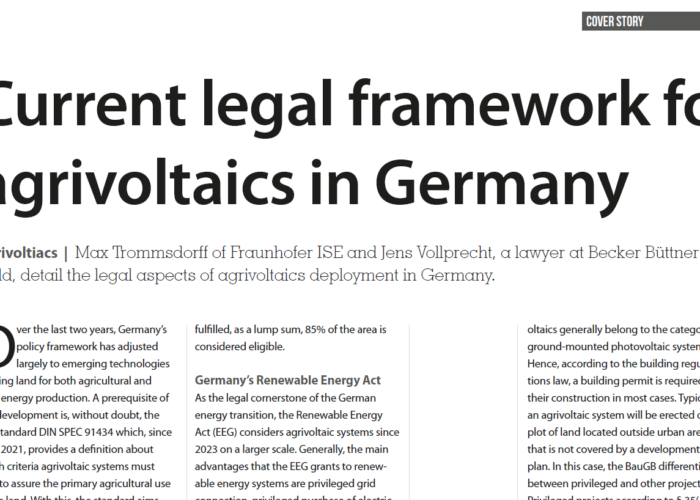 Current legal framework for agrivoltaics in Germany