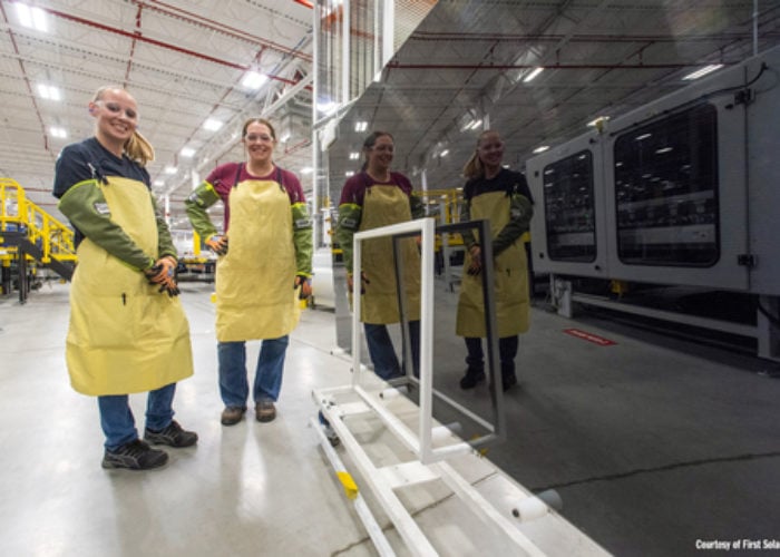 First Solar module at one of the company's factories. The thin-film  manufacturer and Longroad extended their supply partnership by an additional 2GW in September. Image: BusinessWire