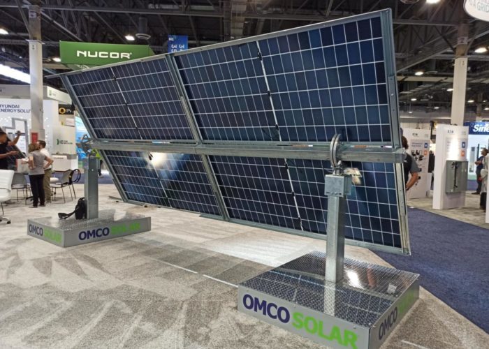 OMCO Solar's backrails at RE+ 2023. Image: Jonathan Tourino Jacobo via PV Tech