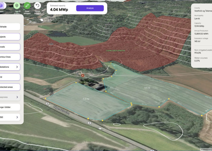 Glint’s software allows developers to explore elements such as irradiation, distance to interconnection and topography. Image: Glint Solar.