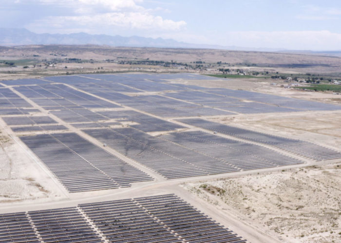 An aerial view of 104 MWdc / 80 MWac Graphite Solar, owned by Greenbacker and developed by rPlus Energies, which recently entered commercial operation in Carbon County, UT.