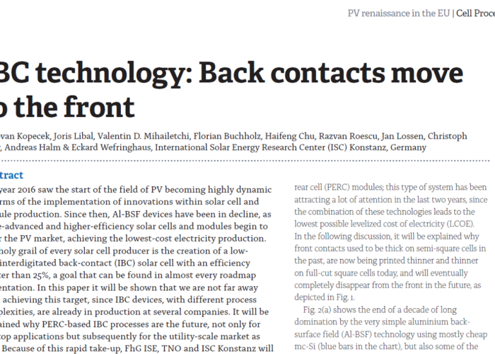 IBC technology Back contacts move to the front