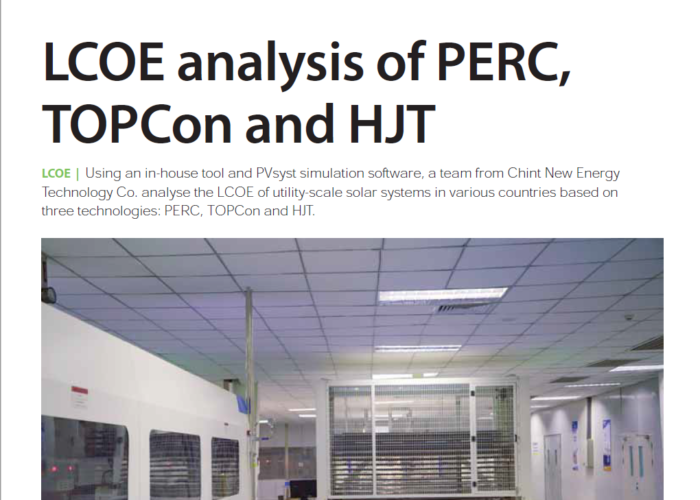 LCOE analysis of PERC, TOPCon and HJT