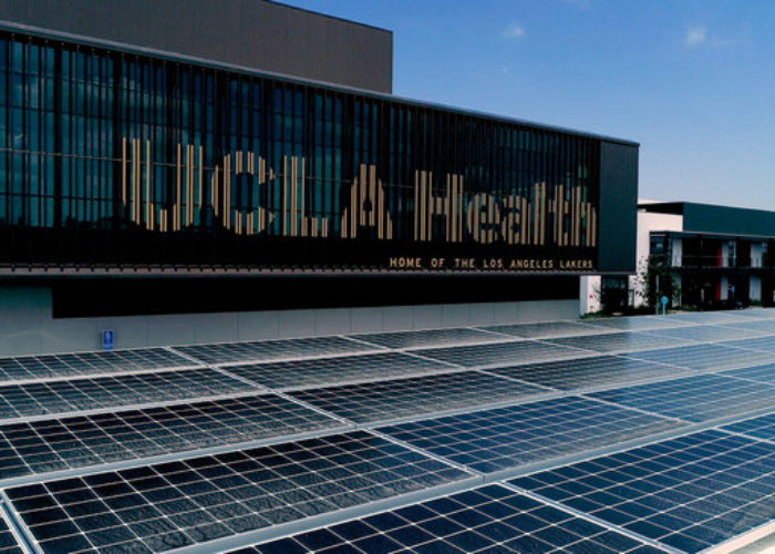 A solar system at the Los Angeles Lakers training facility. Image: LG Electronics USA.