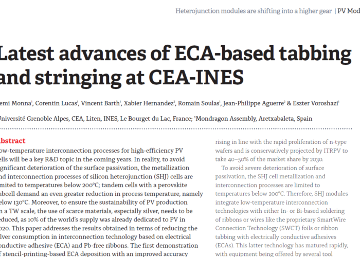 Latest advances of ECA-based tabbing and stringing at CEA-INES
