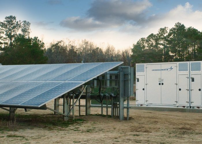 A solar-plus-storage installation in North Carolina. More than one-third of the solar in the interconnection queues is proposed as a hybrid plant. Image: Lockheed Martin.