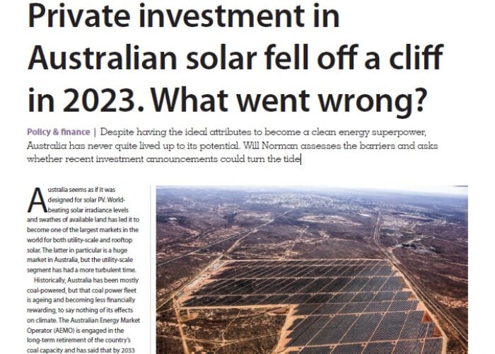 Market Watch - Private investment in Australian solar fell off a cliff in 2023.
