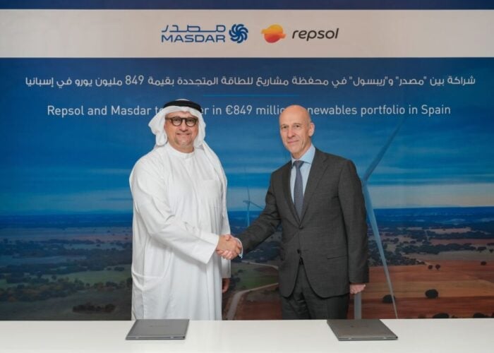 Masdar and Repsol signing ceremony for renewables portfolio stake acquisition in Spain