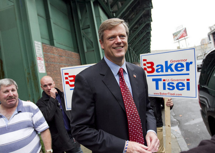 Charlie Baker signed the climate bill last week (26 March). Image: Dominick Reuter/WBUR