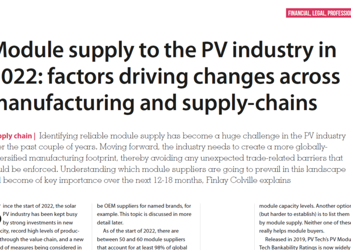 Module supply to the PV industry in 2022