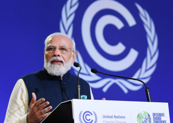 The Prime Minister, Shri Narendra Modi delivering the National Statement at the COP 26, in Glasgow on November 01, 2021.