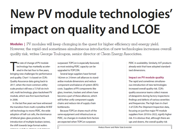 New PV module technologies’ impact on quality and LCOE