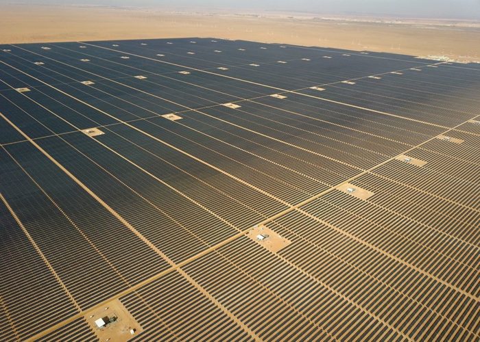 Nextracker smart solar trackers featured at Sakaka Solar Power Plant, Al Jouf, Saudi Arabia. 405 MW capacity.