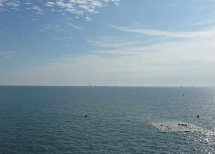 The image shows Oceans of Energy's 0.5MW offshore solar project in the North Sea.