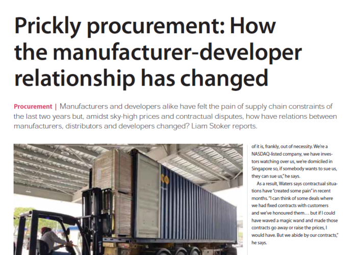 Prickly procurement_How the manufacturer-developer relationship has changed