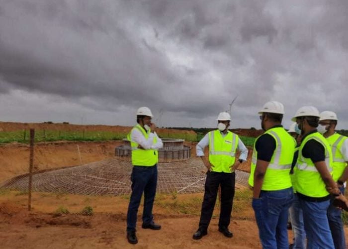 ReNew Power CEO, chairman and founder Sumant Sinha visits one of the company’s wind projects in Jagalur, India. Image: ReNew Power via Twitter.