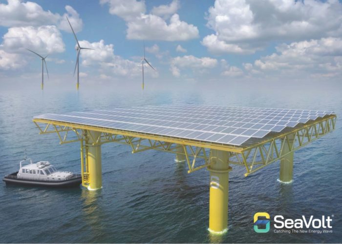 rendering of the new offshore floating solar tech, SEAVOLT. Image: Tractebel