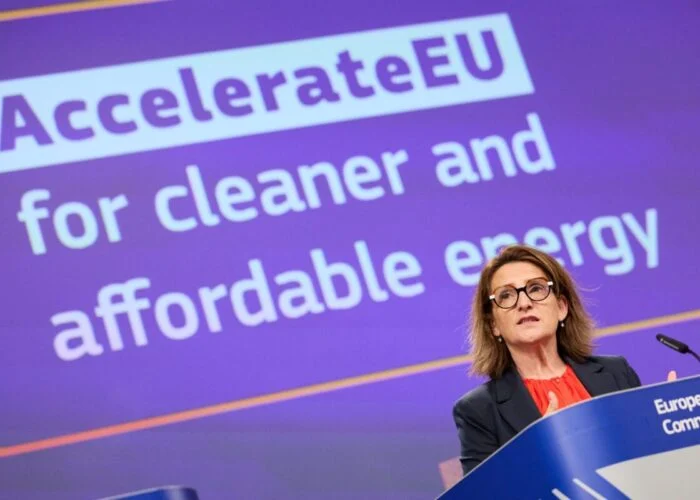 Teresa Ribera at press conference for AccelerateEU
