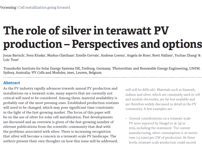The role of silver in terawatt PV production – Perspectives and options