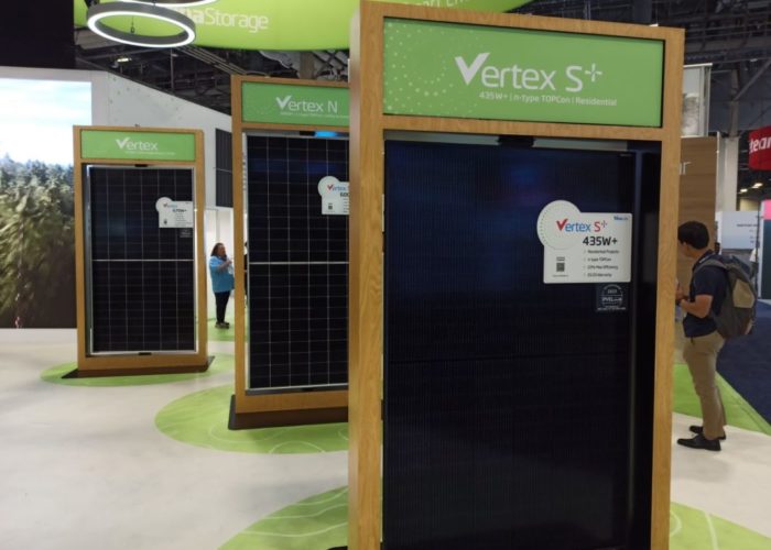Trina Solar's Vertex modules at the RE+ 2023 event.