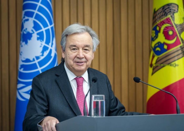Secretary-General António Guterres briefs reporters together with Natalia Gavriliţa (not pictured), Prime Minister of the Republic of Moldova, after their meeting.

The Secretary-General is in the Republic of Moldova for a two-day visit to express his solidarity and thank Moldova for its support for peace, and for its people’s generosity in opening their hearts and homes to almost half a million Ukrainian refugees fleeing the war.