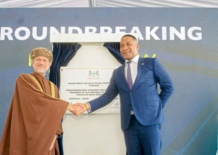 Botswana president Duma Boko (right) at the Maun project ground-breaking ceremony.