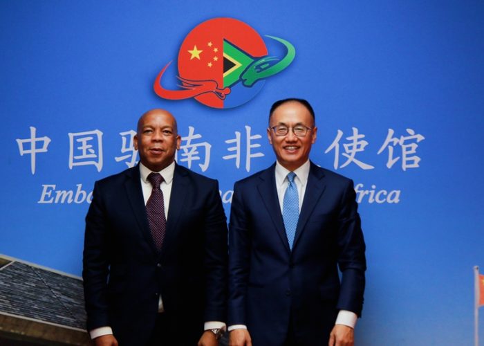 South African minister of electricity Kgosientsho Ramokgopa (left) and Chinese ambassador to South Africa Chen Xiaodong. Credit: Chinese Embassy in South Africa