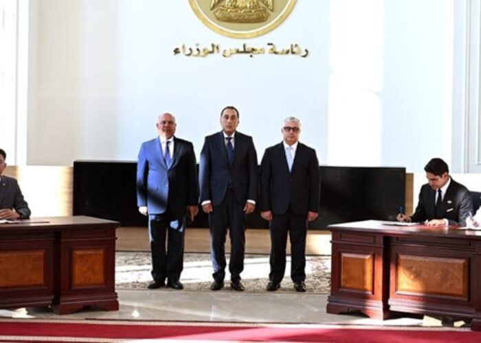 Egyptian prime minister Mostafa Madbouly (centre) during the signing ceremony.