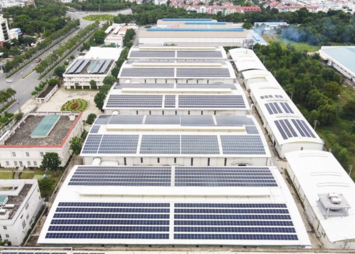 LONGi solar panels on a roof in Vietnam.