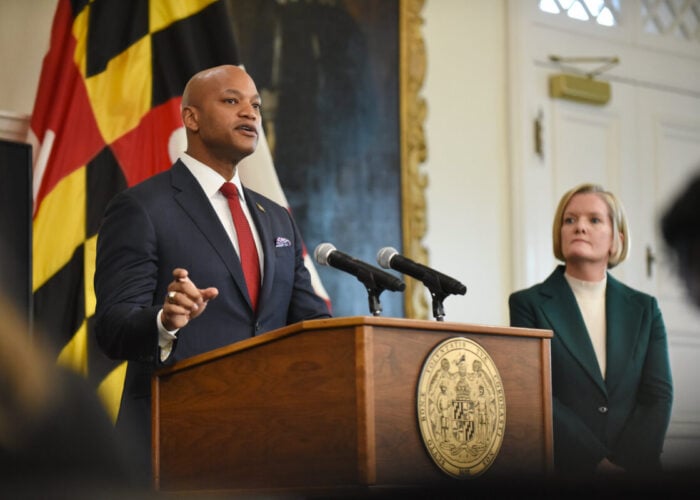 Maryland governor Wes Moore delivers a speech.