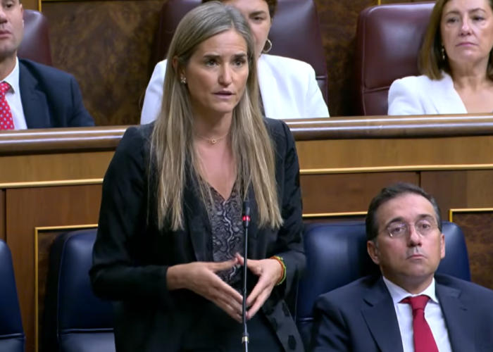 Spanish deputy prime minister and minister for ecological transition and the demographic challenge Sara Aagesen makes a speech.
