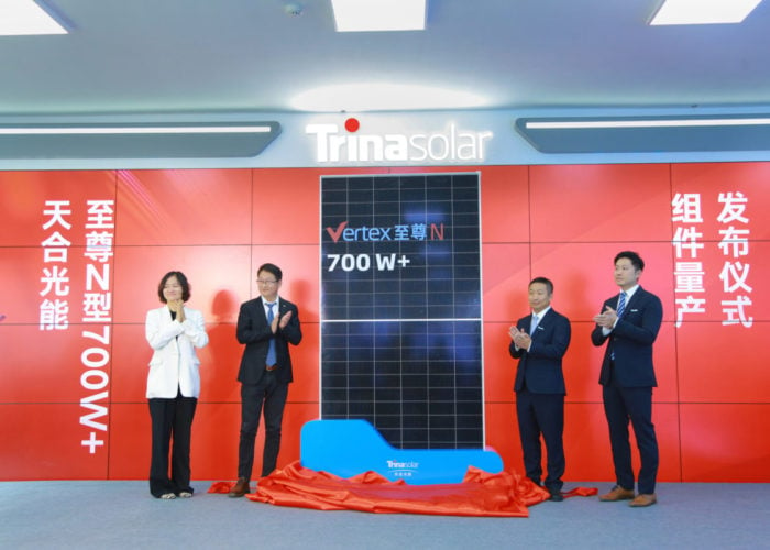 Trina Solar's Vertex N 700W+ modules have a conversion efficiency of 22.5%. Image: PRNewsfoto/Trina Solar