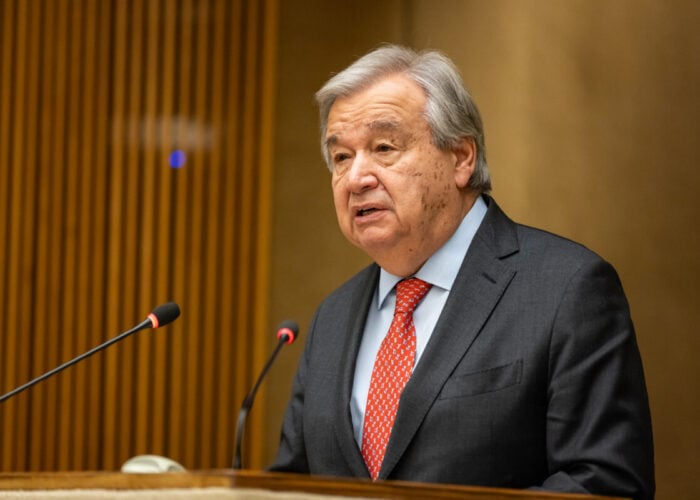 UN secretary-general António Guterres makes a speech.