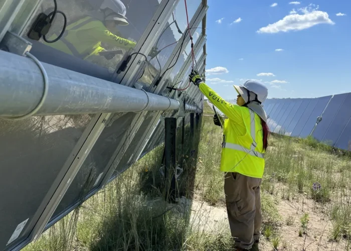 Female engineer working on a renewable energy installation